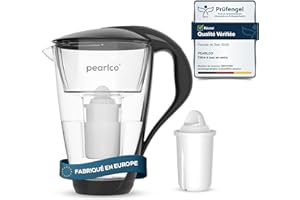 PearlCo - Carafe avec filtre à eau en verre - noir - 3 cartouches Universal classic incluse (compatible avec Brita Classic)
