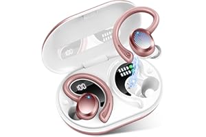 Rulefiss Auriculares Inalambricos Deportivos, Auriculares Bluetooth 5.3, 48H HiFi Estéreo ENC Cancelacion Ruido, IP7 Impermeable Cascos Inalambricos Bluetooth, Auriculares Running con Gancho(Rosegold)