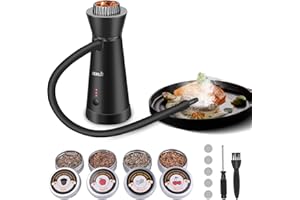 BORUIT SK301B Affumicatore per Alimenti, Fumatore Portatile con 4 Pezzi di Trucioli di Legno, Pistola Fumogena in Lega di Alluminio per Cucina, Carne, Salmone, Cocktail, Formaggio, Barbecue