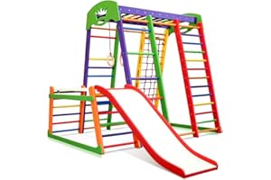 SPORTBABY Centro de actividades con tobogán ˝Akvarelka-Plus-1-1˝, red de escalada, anillos, escalera sueco, campo de juego infantil, Juguetes - certificado, almacén de la UE