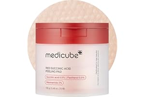 medicube Red Succinic Acid Panthenol Facial Peeling Pads - Exfoliating Toner Pads for Breakout-Prone Skin with Niacinamide, AHA, BHA, and Soothing Panthenol - Non-Comedogenic