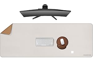 MAIDERN Podkładka na biurko, skóra i korek, dwustronna podkładka na biurko, 130 x 50 cm, duża podkładka pod mysz XXL, wodoodporna, filcowa, do biura i domu (kremowa)