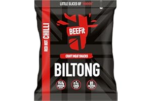 BEEFit Biltong Beef Jerky Taster Pack - Healthy High Protein Snacks, Gluten Free and Keto Friendly Snack - Perfect for On-the-Go or Fitness Enthusiasts (Red Hot Chilli, 10x30g)