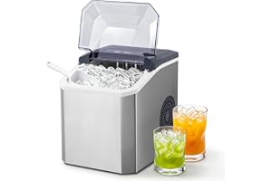 SKY-TOUCH Portable Countertop Ice Maker, Adjustable 5 Ice Sizes, 9 Ice Cubes in 6 Min, 1.3L Water Tank Storage, Self-Cleaning with Scoop & Basket for Indoor & Outdoor, 22.5x29.4x28.5cm