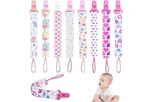 MOVSTRIKER 8Pcs Dummy Clip Girls, Baby Pacifier Clips Soother Clip Chains Dummy Strap Silicone Ring Adapter for All Dummies Soothers Teething Toys Newborn Essentials