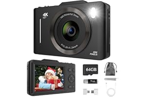 BEMKIA Macchina Fotografica Digitale 4K: 48MP Fotocamera Digitale con Scheda di Memoria Da 64GB, Schermo LCD da 2,8", Zoom Digitale 16x, Camera Digitale per Bambini, Adolescenti e Principianti (Nero)
