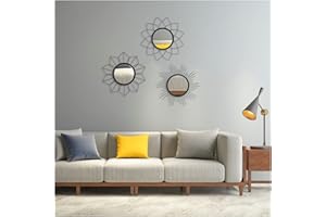 Kelly Miller Set di 3 specchi per decorazione da parete, in metallo nero, decorazione da parete per soggiorno, camera da letto e bagno