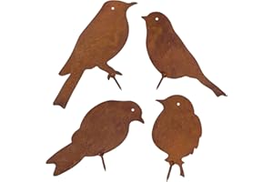 PEUIRRE 4 Piezas Decoración de Metal Oxidado, Aves Metálicas Oxidadas, Adorno de Pájaro Oxidado de Jardín Hueco, Silueta de Pájaro de Metal, para Árbol Valla Fuerte Patio Decoración para el Jardín