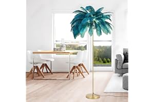 YYUTLUO Lampada Moderna Con Piume, Lampada Da Terra In Piume Di Struzzo Naturale, Altezza 160cm, Palo E Base In Oro, Lampadine A LED G4 A 3 Temperature Di Colore, Soggiorno Camera Letto Per (Blu)