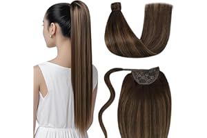 LaaVoo Extension Capelli Veri Coda 45cm 80g Coda Capelli Extension Veri Castano Scuro Balayage Marrone Chiaro Remy Extension Coda Capelli Veri Ponytail Extension #2/8/2