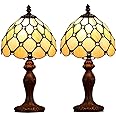 FUMAT Tiffany Table Lamp, Retro Lamp, Small Bedside Lamp, Decorative Table Lamp, Glass Lampshade, with E27 LED Bulb, for Bedroom, Living Room, Office, Pack of 2