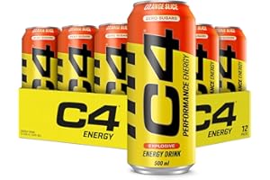 CELLUCOR C4 Original - Bebida energética gaseosa con cafeína - No contiene azúcar - Ideal para preentrenamiento - Orange Slice - 500 ml - Pack de 12 unidades