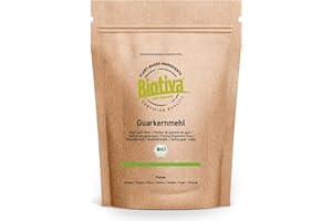 Organiczna guma guar 500g - z ziaren guar - 100% naturalna - najwyższa siła wiązania - wegański środek wiążący i substytut żelatyny - certyfikowana i butelkowana w Niemczech - Biotiva