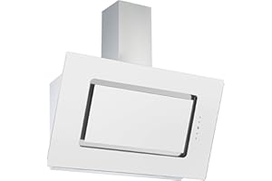 Hotte aspirante sans tête Respekta/Hotte inclinée de 90 cm/Boîtier en métal avec écran en verre blanc/Fonction d'extraction et de recyclage de l'air / CH99040-90W / A / 42-62 dB
