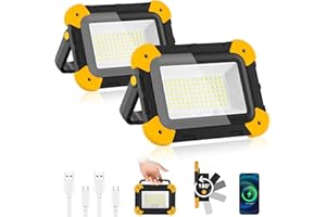 Foco LED Recargable, NATPOW Luz LED Trabajo Portátil con Baterías, 5 modos Foco con Cable USB Lámpara de Camping para Obras, Garaje, Taller Emergencia, 2 unidades