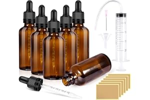 RYMALL Pipettenflasche 6 Stk 50ml Apothekerflasche Pipette Pipette Bottles Brown Glass Bottles mit Trichter Aufkleber Innenstöpsel und Etikett für Ätherische Öle, Aromatherapie-Düfte