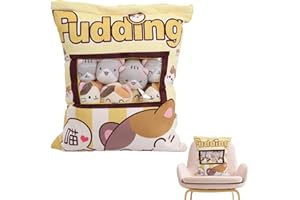 Luckyki Almohada Muñecas Rellenas Extraíbles Esponjosas Gatos Pudding Plushie Snack Almohada Simulación Snac Muñeca Almohada Sofá Cama Decoración Regalos creativos para Adolescentes niños
