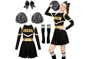 ZeiLaBang Kakadi Cheerleader Kostüm Damen für Erwachsene,Cheerleadering Outfit Fancy Dress Uniform,Kostüm Cheerleader,Cheerleading outfit,Cheerleader Outfit mit Cheerleader Pompons und Socken