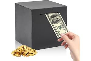 YALiya Sparbössa ej att öppna, sparbössa svart rostfritt stål, 12 x 12 cm sparbox metall utan öppning, money box rostfritt st