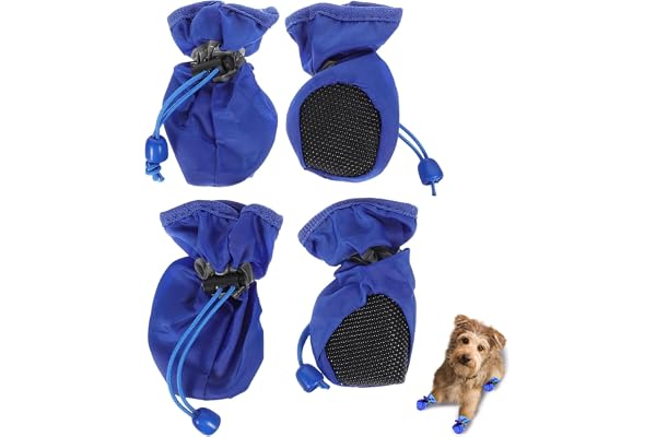 4 Pcs Dog Shoes, for Labrador/Golden Retriever, Dog Shoes with Waterproof Anti-Slip Claw Protector (Blue)