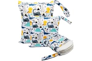 FYting Wet Bag,3 Pcs Wet Bags for Swimming,Nappy Bag,Reusable, Waterproof Wet and Dry Separation Bag with Zipper, for Swimming Camping Travel Fitness Beach (Dinosaur)