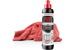 detailmate Set di lucidatura per la Cura Auto - Car Care: Menzerna Pasta abrasiva Heavy Cut Compound 400, 250 ml - rimuovi Graffi + Panno Spesso Microfibra, 40x40cm, 550 gsm