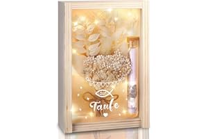 Taufe Geschenk, Geldgeschenk Taufe für Mädchen und Jungen, inklusive Getrocknete Blumen, Holzbox, Kunststoff Reagenzglas, Lichterketten, Geldgeschenke Verpackung (Beige)