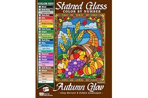 Autumn Glow Stained Glass Color By Number: Cozy Harvest & Golden Landscapes