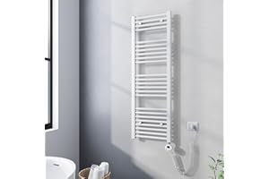 Meykoers Handtuchheizkörper Elektrisch mit Thermostat 1200 x 400mm, Badheizkörper Elektrisch Handtuchtrockner Heizkörper Bad Handtuchwärmer 500 Watt Weiß