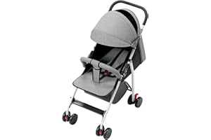 HUOLE Passeggino leggero e compatto da 0 mesi a 4 anni, capacità di carico massima di 25 kg, passeggino pieghevole, schienale reclinabile, pieghevole automatico in 1 passo, canopy-C-grigio