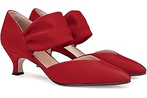 COUTGO Womens Court Shoes Kitten Heel Pointed Closed Toe Slip on Ankle Strap Cutout Elegant Party Wedding Pumps