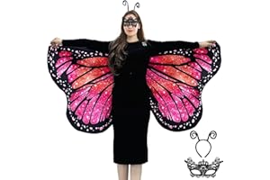 GUGNRYAC Schmetterling Umhang Damen Schmetterlingsflügel Erwachsene Faschingskostüme -Doppelseitiger Druck Schmetterling Flügel Cape mit Gesichtsmaske und Haarreif für Halloween Karnevel Kostüm (Pink)