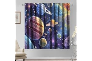 Kzzfqxb 107×215cm Rideaux Planet Filtrage de la Lumière, Système Solaire Planètes Astéroïdes Galaxie Étoiles Drapés Ensemble de 2 Panneaux pour Enfants, fenêtre pour Chambre et Salon
