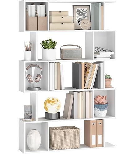 HOCUS PICUS Karmato 10 Tier Bookcase - Modern Standing Shelf for Bedroom, Office or Living Room - Vertical and Horizontal - 96 x 26 x 169 cm - White