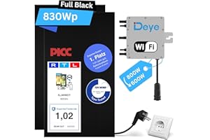 KLARBEIT Centrale elettrica da balcone, 800 W, con 2 moduli Full Black da 415 W, 800 W, inverter da 3 m, Schuko, impianto solare da balcone, 800 W, completo