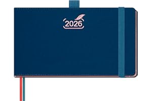 BEZEND Agenda 2026 Settimanale Tascabile 9,4 x 16,7 cm - 1 Settimana 2 Pagine da Gen a Dic 2026, Piccola Formato Orizzontale con Vista Verticale, Bordo in Oro Rosa, Portapenne - Blu Prussiano