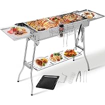 Barbecue Charbon Pliant Portable XXL - Avec Poêle Et Accessoires - Pour 5-10 Personnes - 122x30x75cm