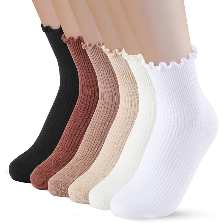 4 Paar Damensocken Mit Rüschen – Atmungsaktive Knöchelsocken, Lässiges Design