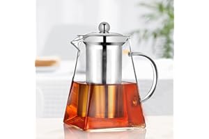 PluieSoleil Klarglas-Teekanne mit Teesieb, runde Teesieb-Teekanne, Hitzebeständige Borosilikatglas-Sieb-Teekanne, Herdsicherer Teebereiter 700ML