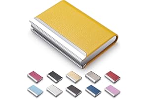 MAZYPO Business Card Holder, Luxury PU Leather & Stainless Steel, Yellow, Adults, Professionals, Fashion-conscious, Slim, Magnetic Closure, Scratch-Resistant Interior Lining