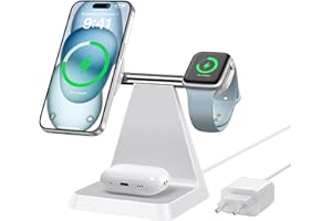 WWMILY Mag-Safe Ladegerät Für iPhone Wireless Charger: 3 in 1 Mag-Safe Ladestation Kompatibel mit iPhone 16 15 14 13 12 Serie, Travel Induktive Ladestation Für Apple Watch & Air Pods(Weiß)
