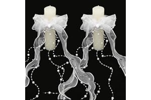 CHARFIA 2 candele antigoccia, protezione antigoccia, colore bianco, per comunione, con fiocco, in organza, per candele, protezione antigoccia, comunione, protezione antigoccia, per battesimo, candela