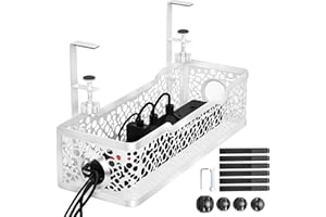 Under Desk Cable Management Tray No Drill, Cinati Upgraded Clamp Cable Management Box, Computer Cord Organizer for Desk, Desk Wire Management for Office, Home -No Damage to Desk (White)