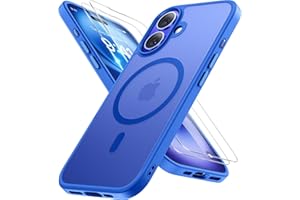 Miracase Magnetisch für iPhone 16 Hülle für Magsafe[mit 2 Schutzglas] Militärschutz Stoßfest Kratzfest Anti-Fingerabdruck Samtige Haptik Dünn Handyhülle für iPhone 16 6,1 Zoll, Blau-Ultramarin