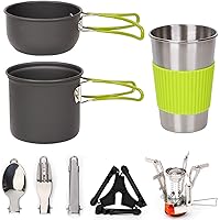 Camping Geschirr Set Kochset Aluminium Camping Töpfe Becher Faltbare Besteck Mini Campingkocher Wasserkocher Super…