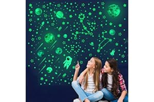 Świecące w Ciemności dekoracje sufitowe, CAYUDEN 849 szt. Jasne Planety Wszechświata świecące Naklejki ścienne z rakietą Astronauta Zielony Blask Dziecka Przedszkole Sypialnia dla Dzieci Dekoracja