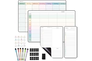 MCCORL Magnetisch Wochenplaner+Monatsplaner+Tagesplaner/Stundenplaner+To Do Liste/Einkaufsliste abwischbar, Magnettafeln für Kühlschrank, perfect als Familienplaner und Haushaltsplaner (4 Stücke)
