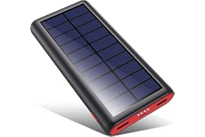 QTshine Batería Externa Solar 26800mAh, Cargador Solar Alta Capacidad con 2 Ports 2.1A Output, Cargador Portátil Movil con 4 LED Luces de visualización, Power Bamk para iPhone 16/15/14PRO,Huawei y más