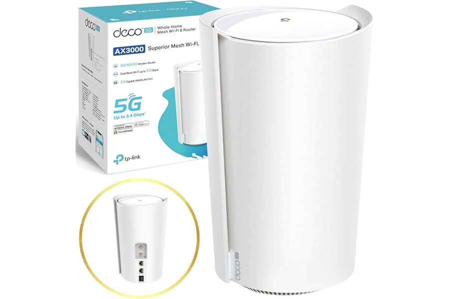 TP-Link Deco X50-5G AX3000Mbps Whole Home Wi-Fi 6 5G Router With Sim Slot, 5G/4G+Cat 6 Mesh WiFi Router, 2.5G Port For Ultra-Fast Speed, 230 m2 Seamless Coverage, Works with Alexa, HomeShield
