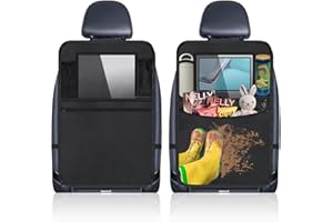 LONNEY Rückenlehnenschutz Auto kinder Auto Organizer 2 Stk Sitzschutz Auto Rücksitz Organizer mit Tablet Tasche, Rücksitz Organizer Kick Matten Schutz, Schwarz 2stück